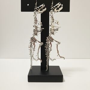 NEW Silver Dinosaur Skeleton Earrings
